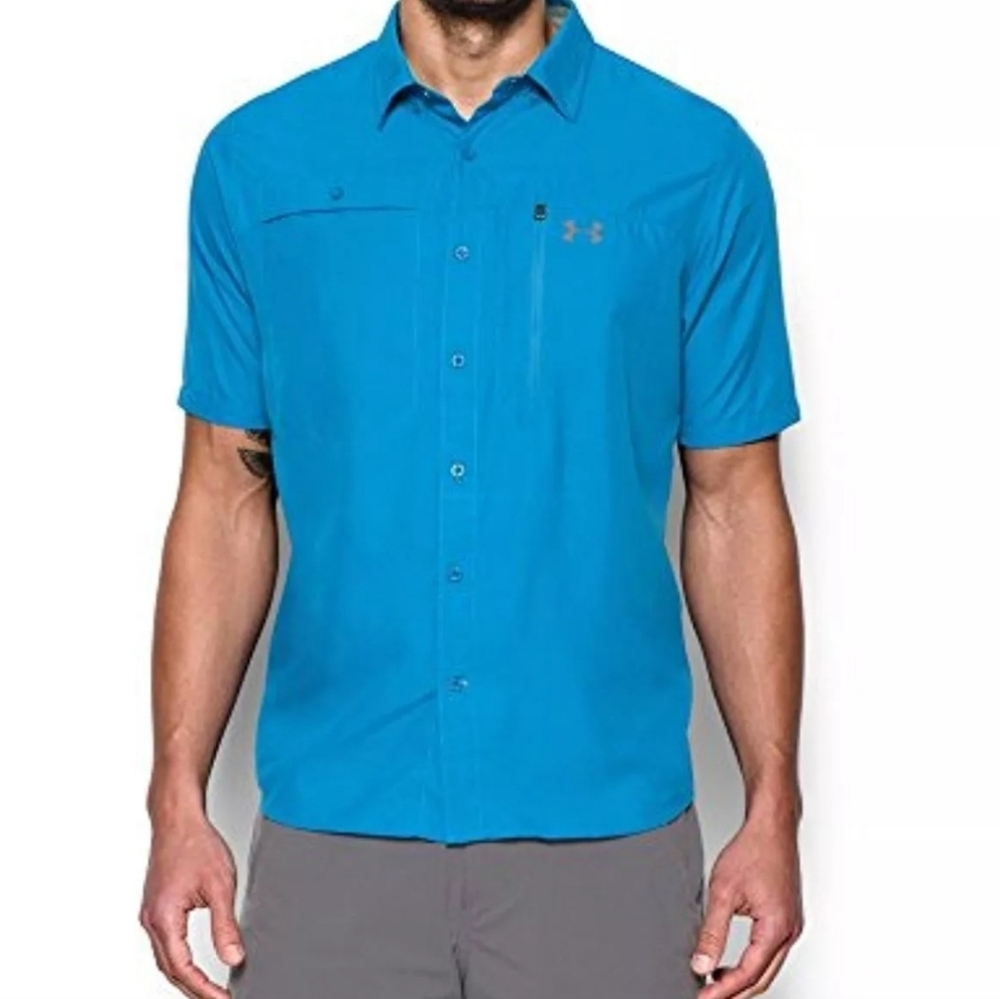 Under Armour Men's UA Tide‎ Swing Short Sleeve Shirt Blue , Vented Back Xl Loose